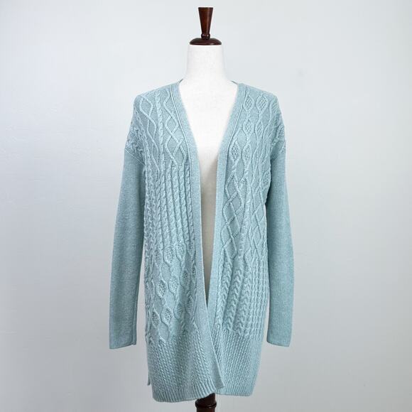 Chico's Light Blue Hint Of Cashmere Cable Knit Long Sweater Cardigan - Picture 1 of 13